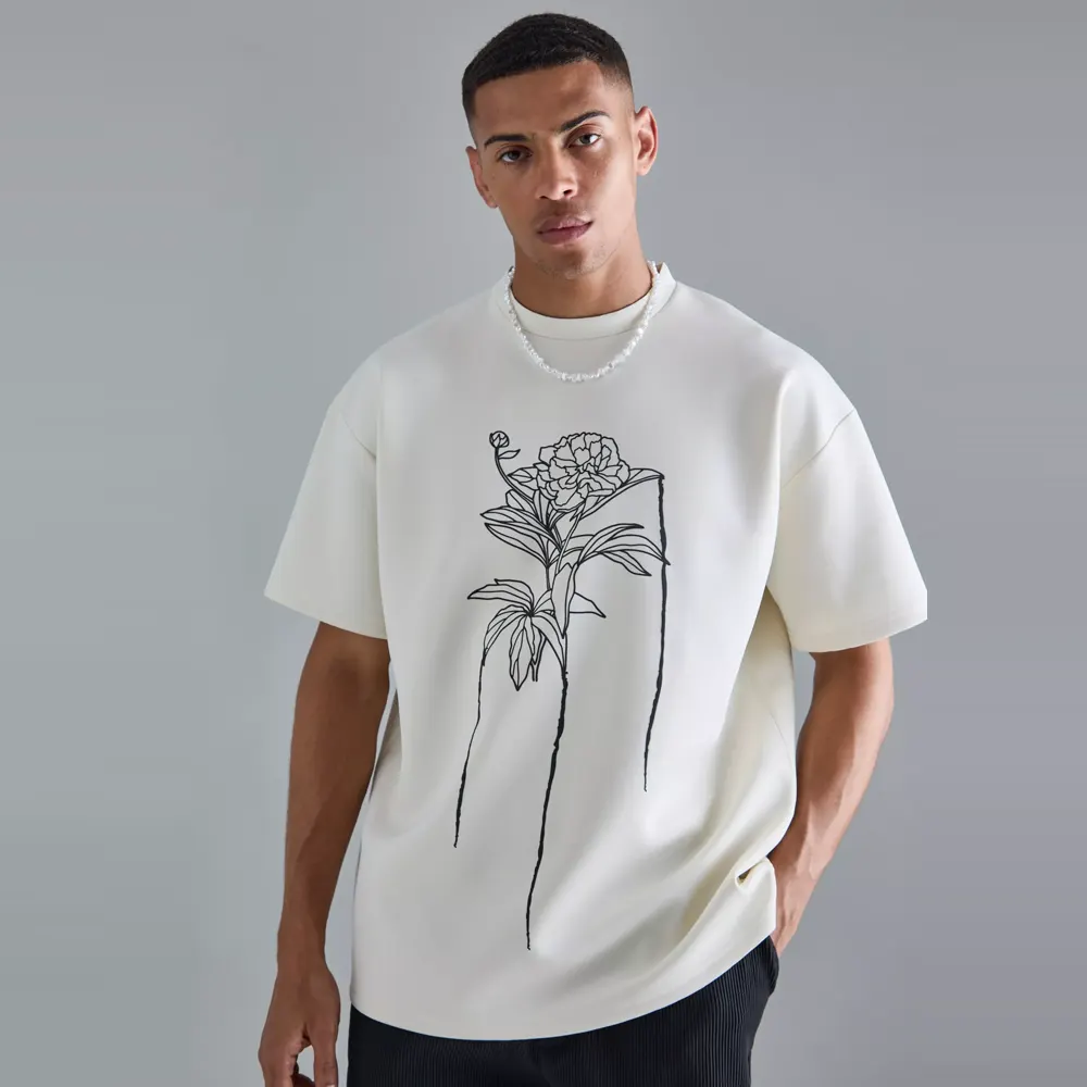 versized Floral Line Drawing Scuba T-shirt
